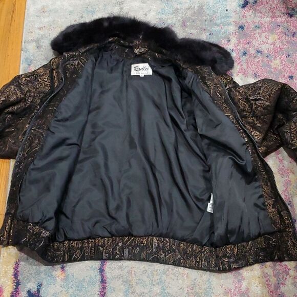 Vintage 1960s Radlee Patterned Leather Coat with Genuine Fox Fur Collar Sz M - Picture 14 of 16